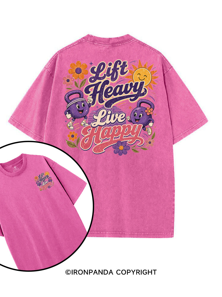 LIFT HEAVY LIVE HAPPY GYM POSITIVE printed Gym Shirt