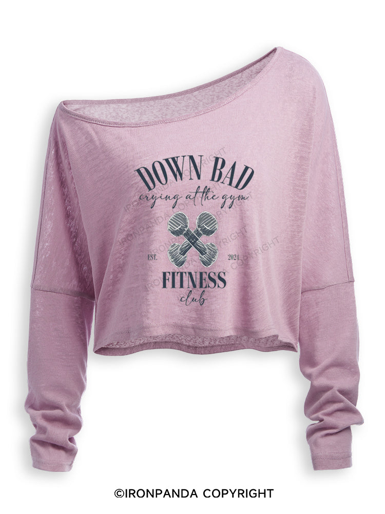 Down Bad Crying At The Gym Fitness Club Off Shoulder Long Sleeve Crop Top