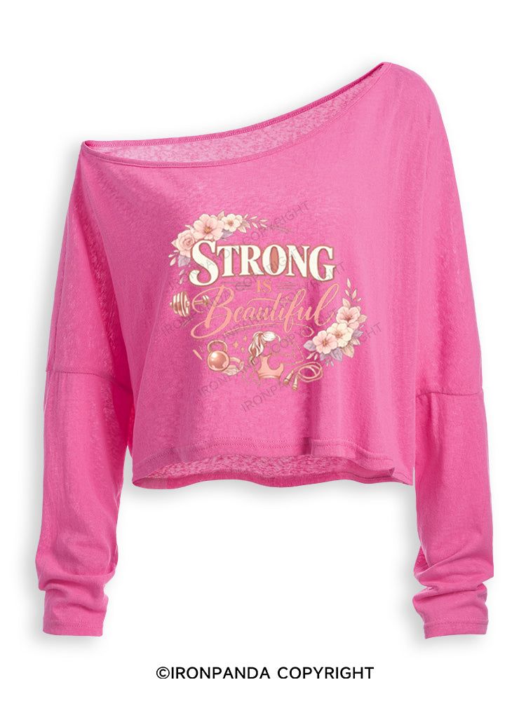 Strong Is Beautiful Floral Off Shoulder Long Sleeve Crop Top