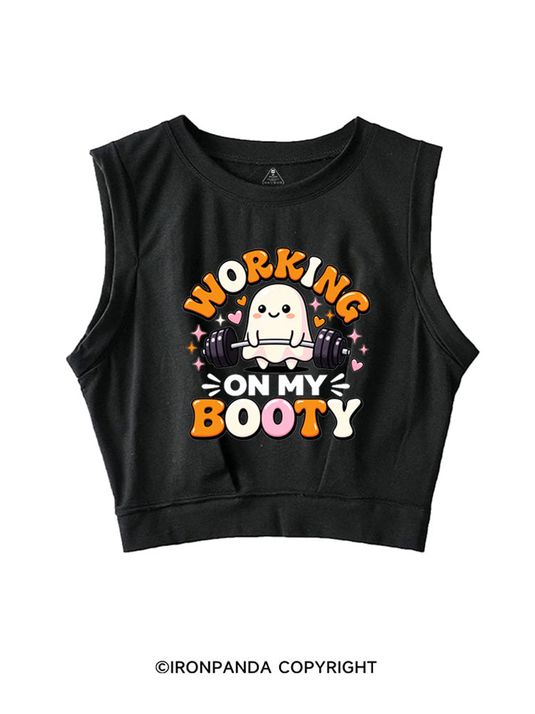 WORKING ON MY BOOTY FUNNY GHOST HALLOWEEN SLEEVELESS CROP TOPS