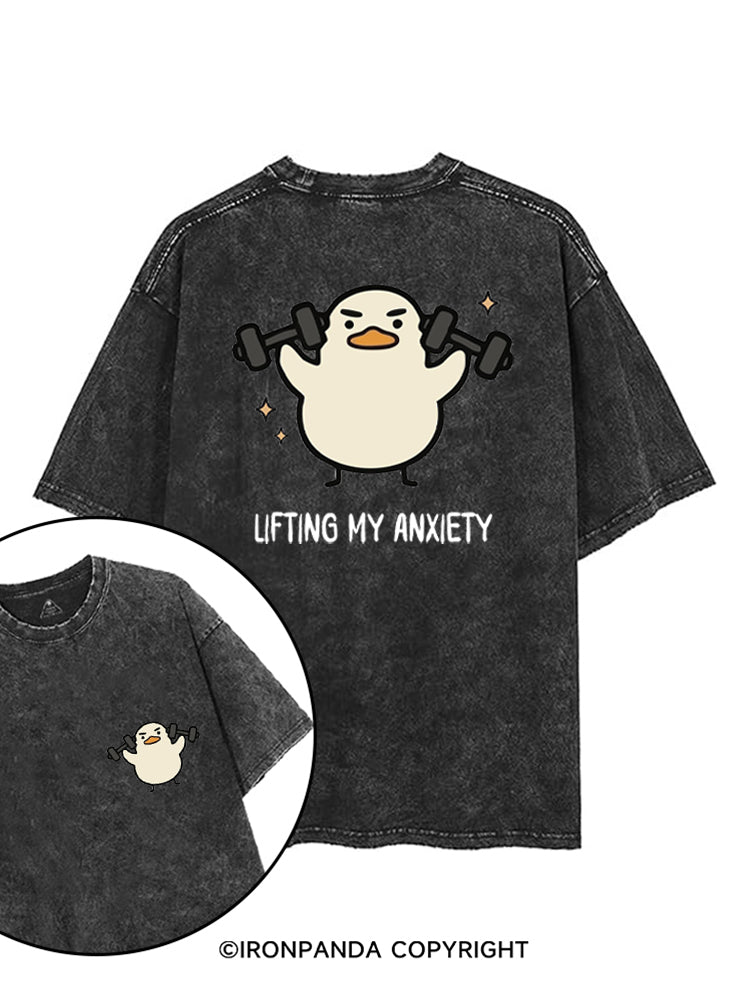 LIFTING MY ANXIETY WEIGHTLIFTING DUCK printed Gym Shirt