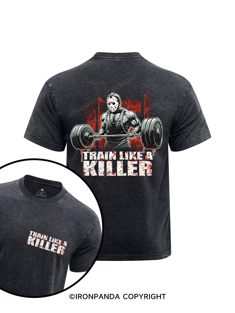 Train Like A Killer Printed Washed Gym Shirt