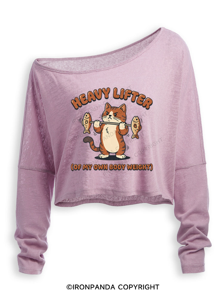HEAVY LIFTER (OF MY OWN BODY WEIGHT) Off Shoulder Long Sleeve Crop Top