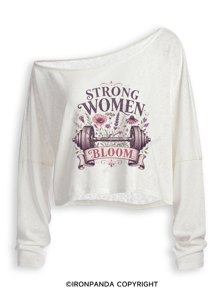 STRONG WOMEN BLOOM Off Shoulder Long Sleeve Crop Top