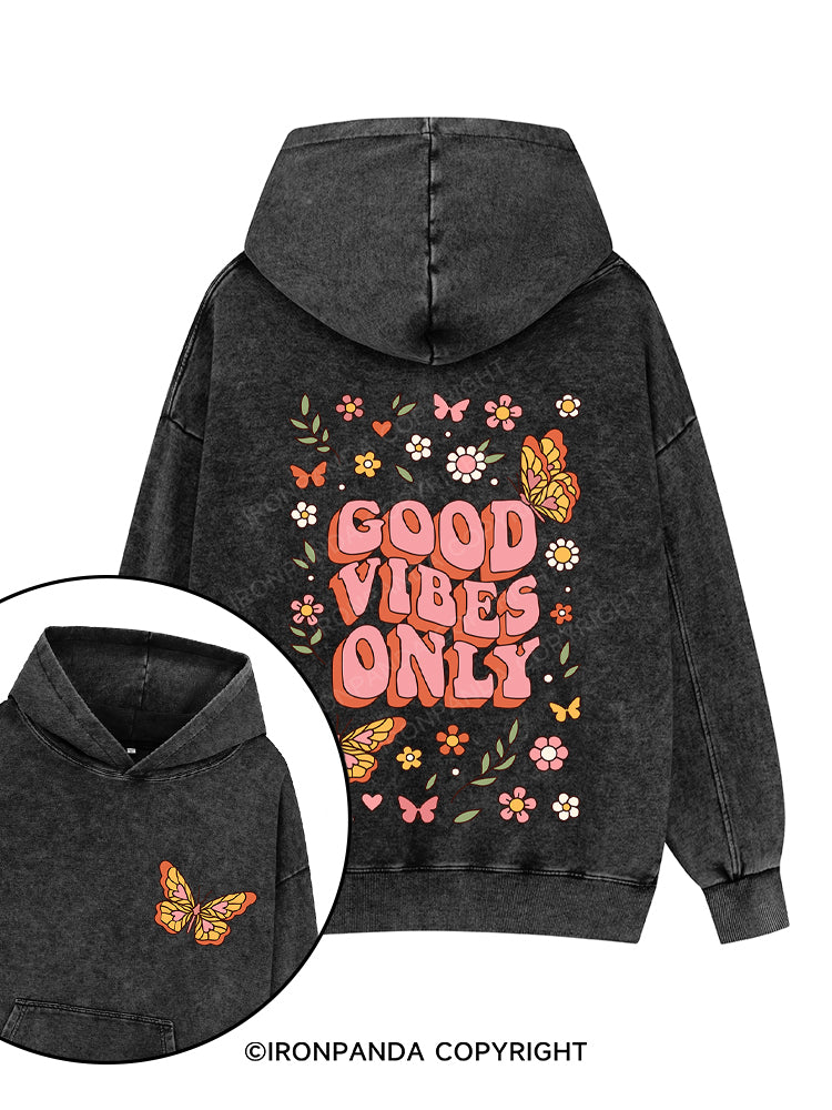good vibes only Printed Washed Gym Hoodie