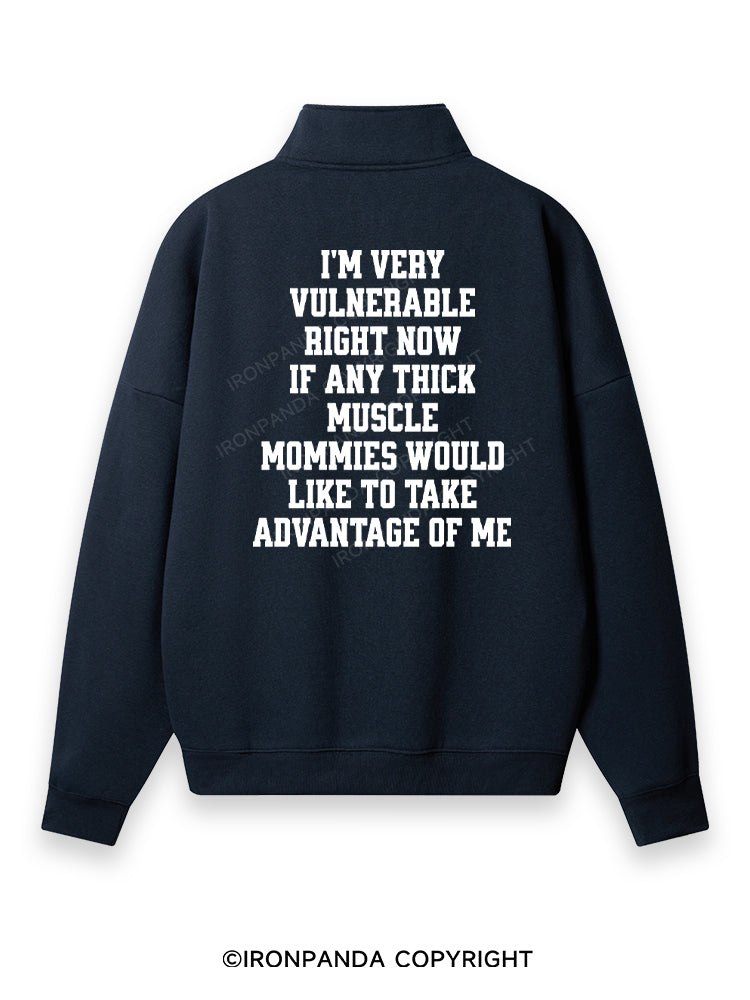 I'm very vulnerable right Back Printed Quarter-Zip Fleece Sweatshirt