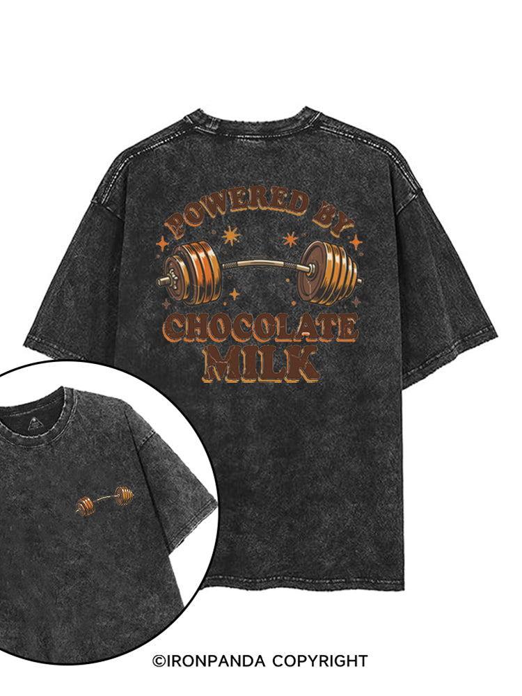 POWERED BY CHOCOLATE MILK FUNNY GYM printed Gym Shirt