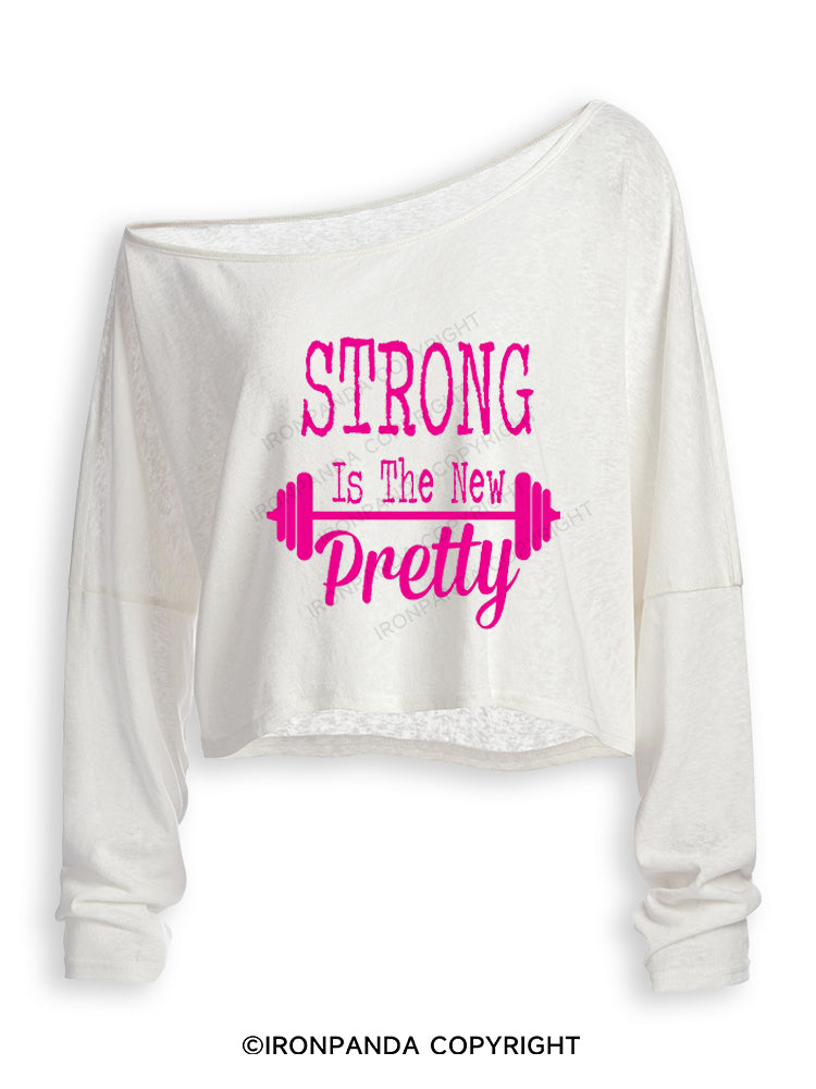 Strong is the new pretty barbell Off Shoulder Long Sleeve Crop Top