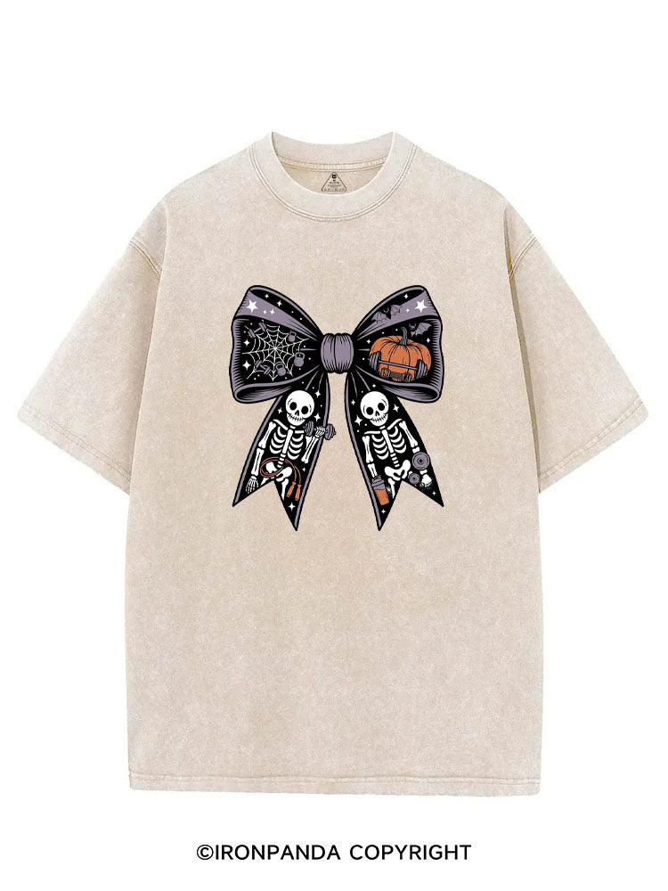 HALLOWEEN BOW SKELETON WORKOUT VINTAGE GYM SHIRT