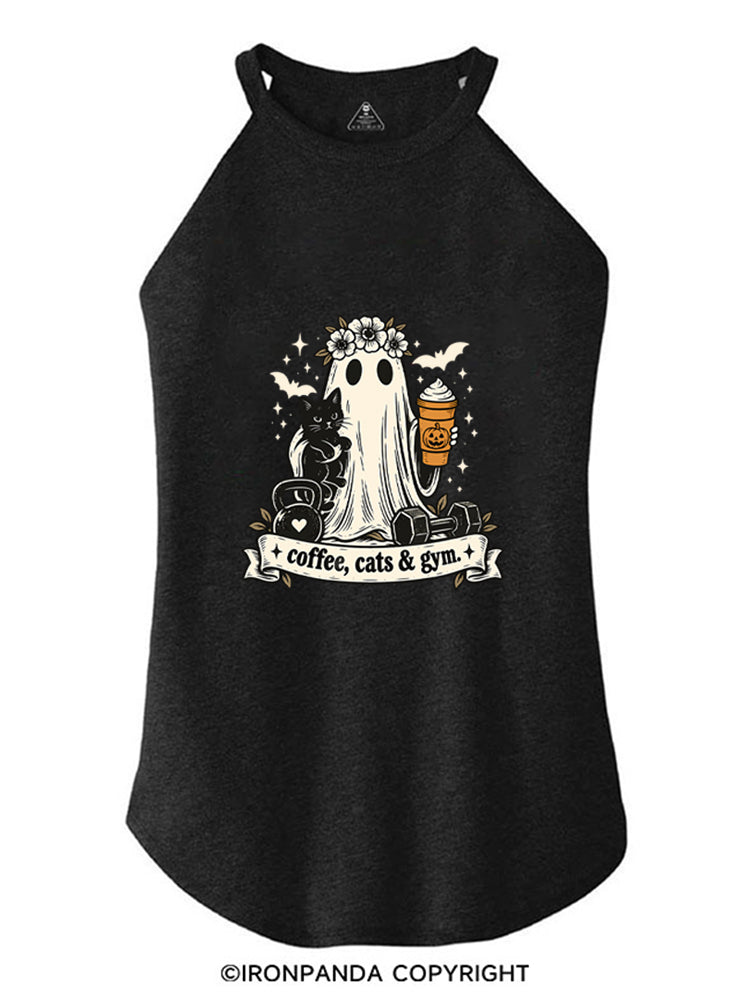 COFFEE, CATS & GYM HAPPY HALLOWEEN ROCKER COTTON TANK