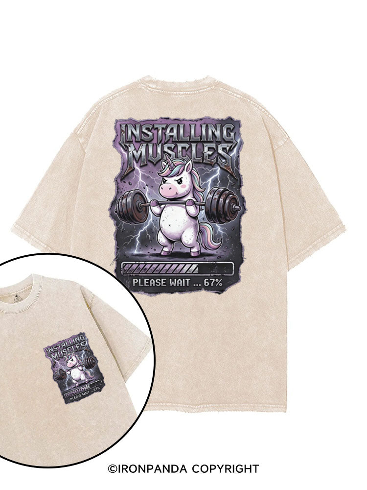 INSTALLING MUSCLES PLEASE WAIT 67% UNICORN printed Gym Shirt