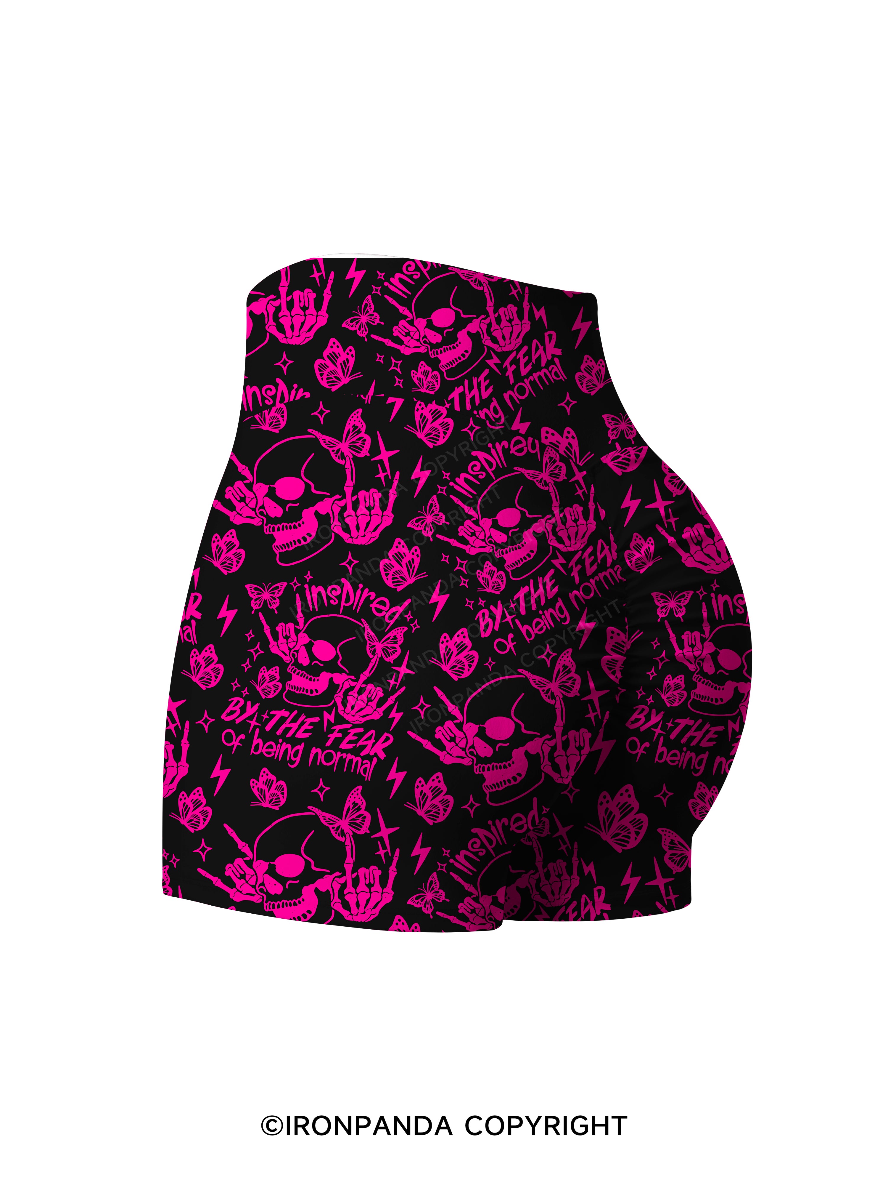INSPIRED BY THE FEAR OF BEING NORMAL SKELETON Print Printed Yoga Shorts