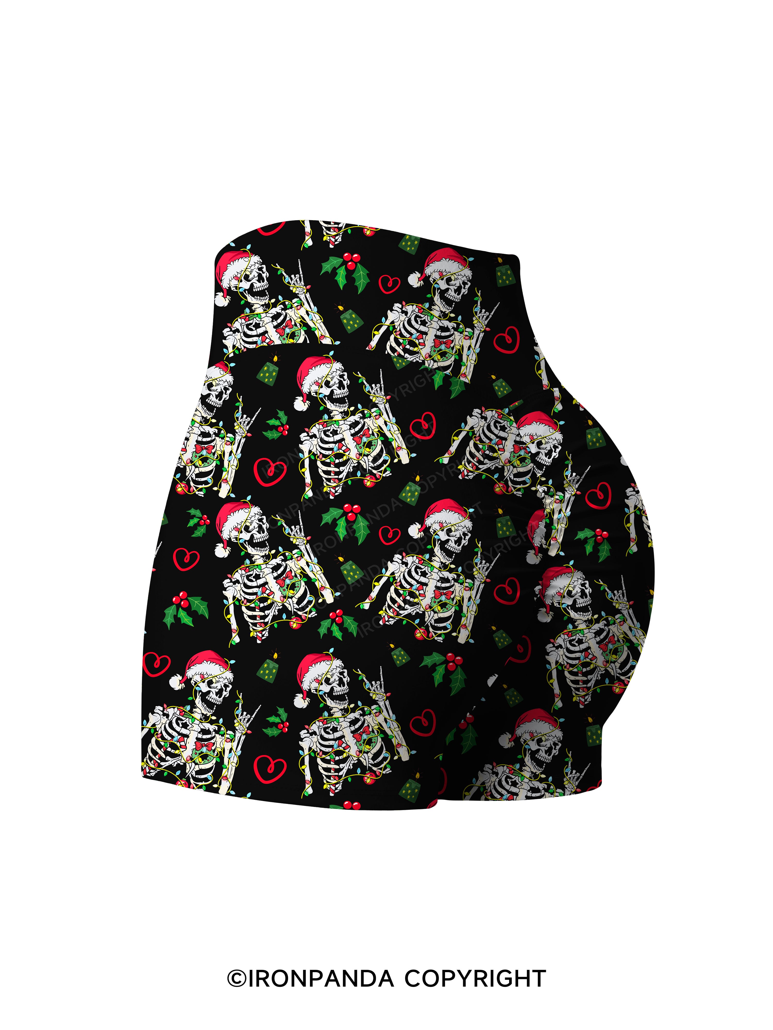 SKELETON WITH CHRISTMAS LIGHTS Printed Yoga Shorts