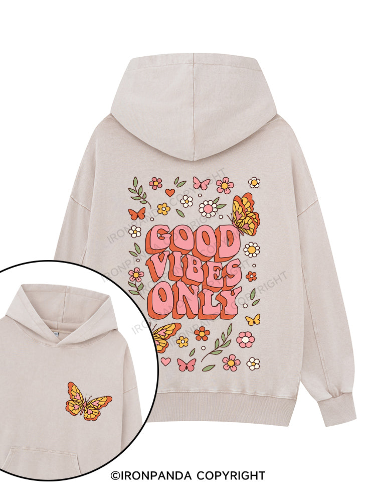 good vibes only Printed Washed Gym Hoodie