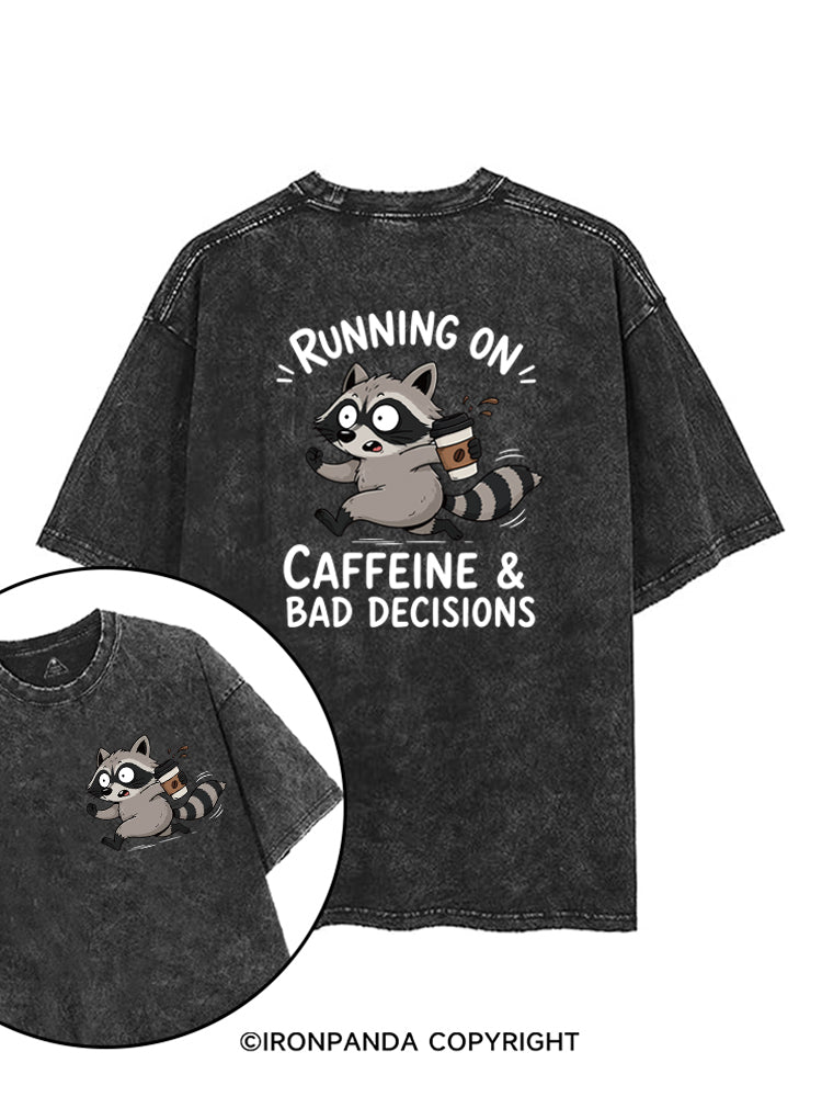 Running On Caffeine And Bad Decisions Funny Raccoon printed Gym Shirt