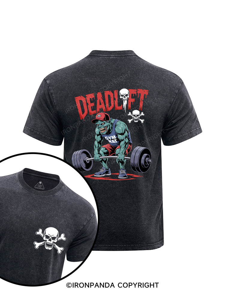 Zombie Funny Deadlift Printed Washed Gym Shirt