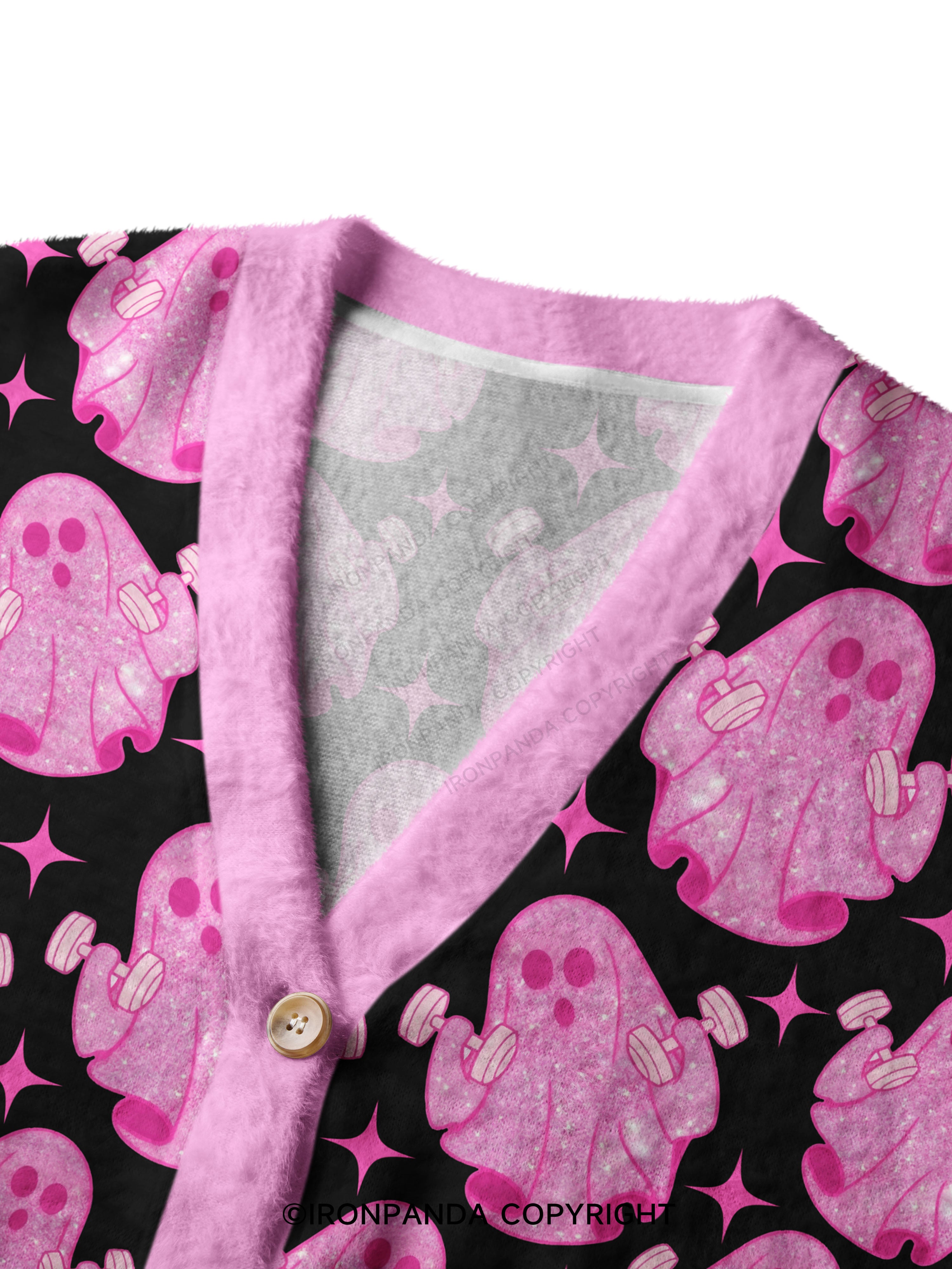 Pink Power Ghost Crop Ugly Cardigan Sweater