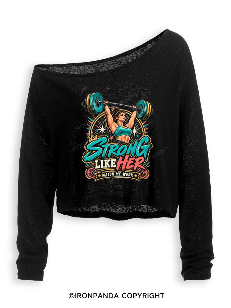 Strong Like Her Weightlifting Off Shoulder Long Sleeve Crop Top