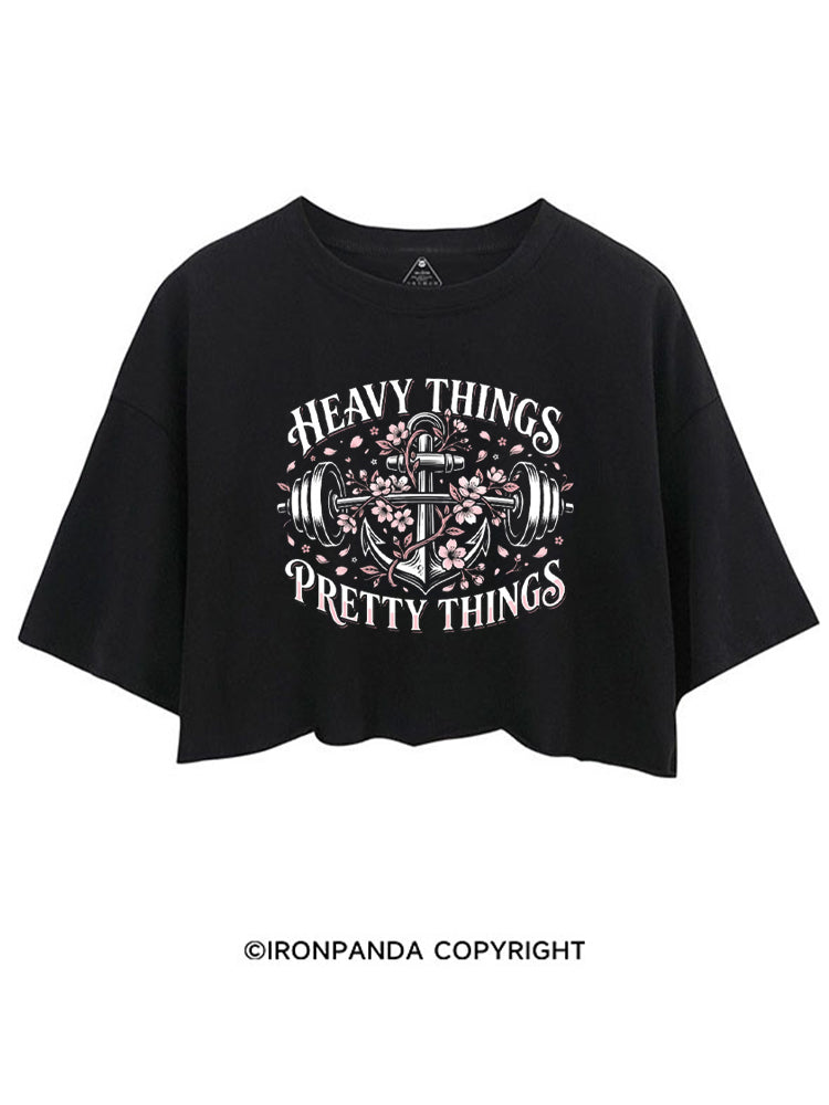 HEAVY THINGS PRETTY THINGS ANCHOR BARBELL FLORAL CROP TOPS