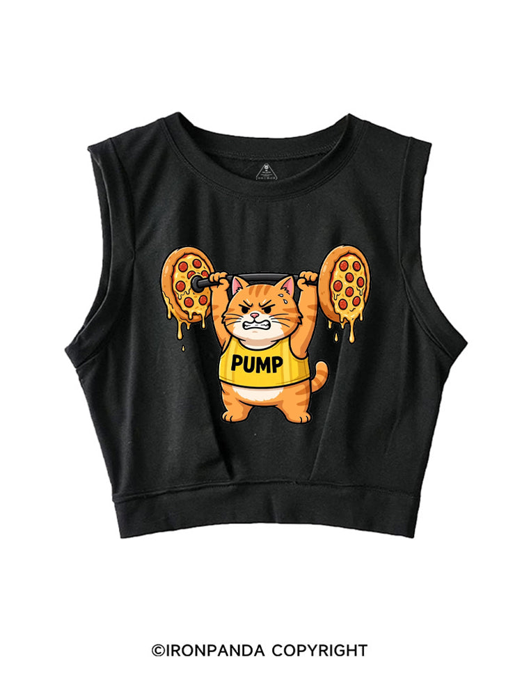 PUMP CAT LIFTING PEPPERONI PIZZA SLEEVELESS CROP TOPS