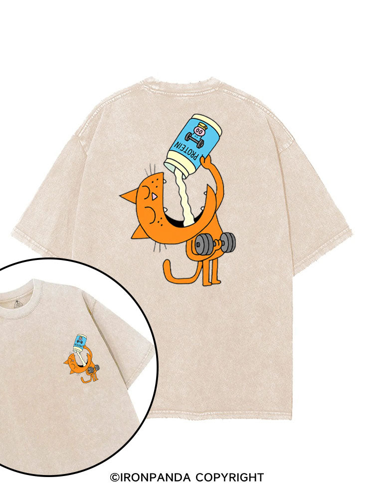 PROTEIN POWERED KITTY printed Gym Shirt
