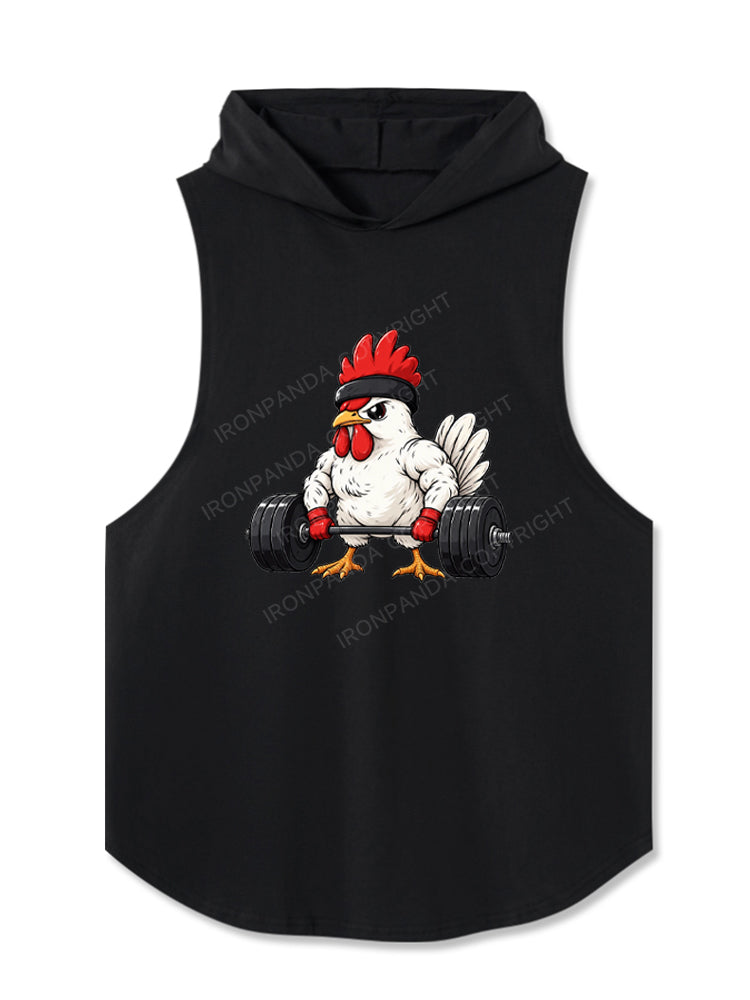 Buff Rooster Weightlifting Funny Chicken Hooded Tank