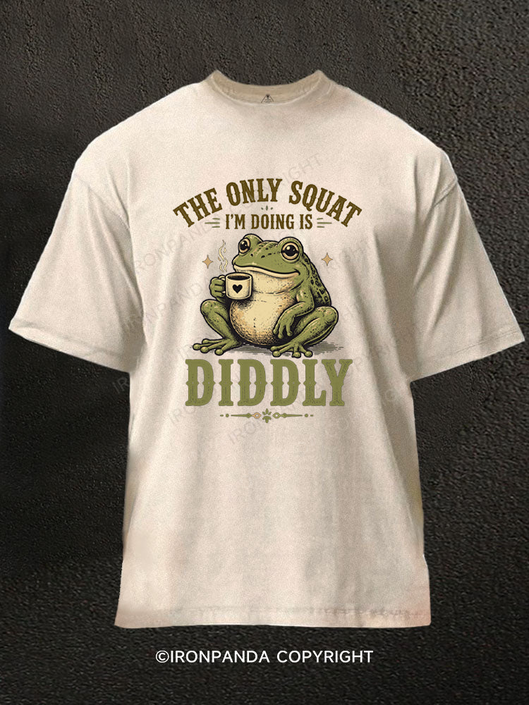 Funny Frog Squat Diddly Fitness Pun Coffee Washed Gym Shirt