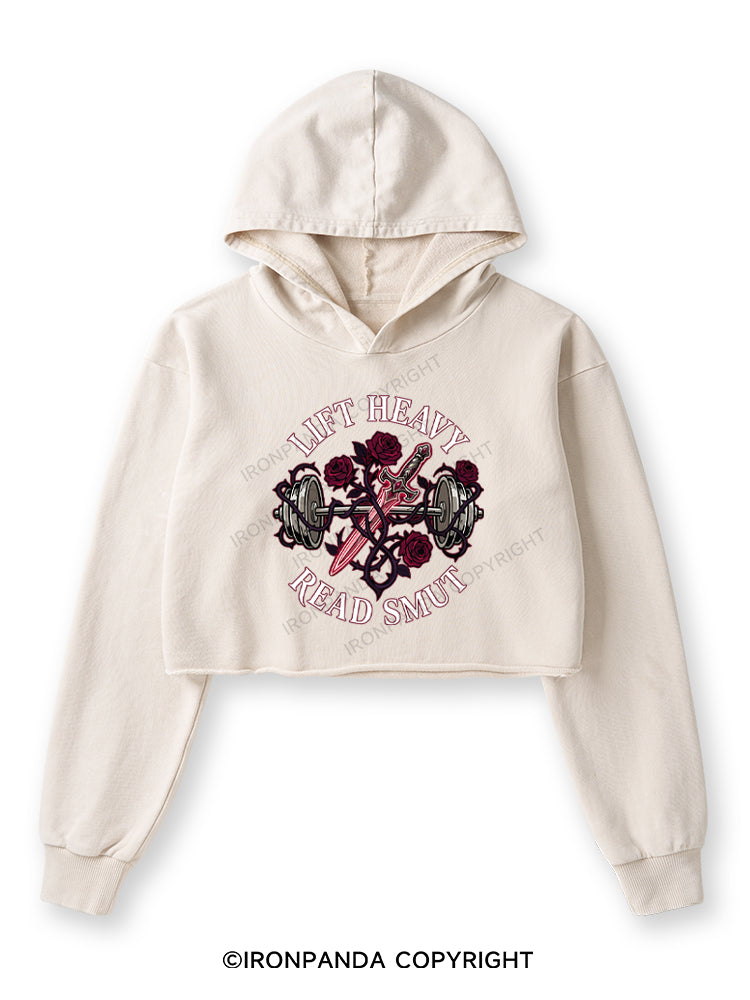 LIFT HEAVY READ SMUT Washed Crop Hoodie