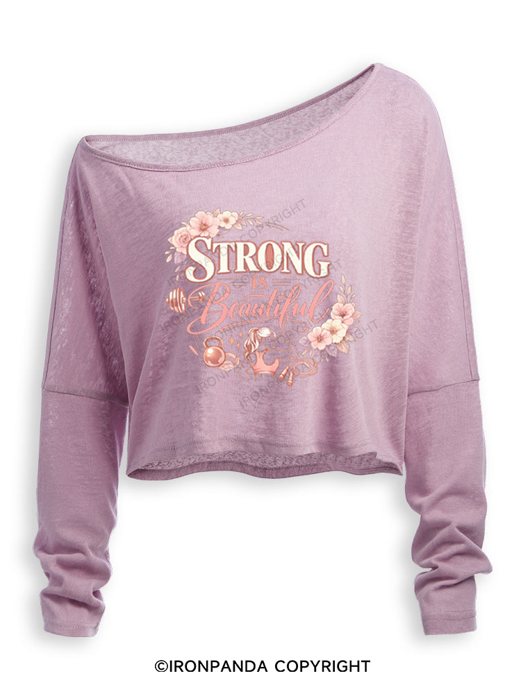 Strong Is Beautiful Floral Off Shoulder Long Sleeve Crop Top