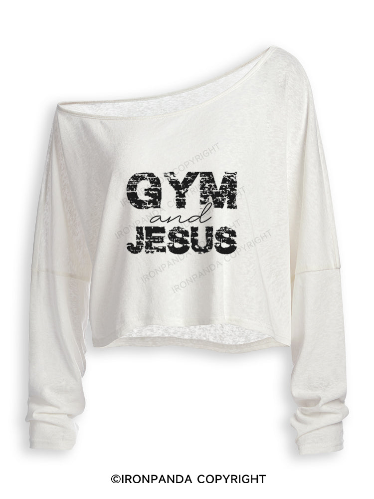 Gym & Jesus Gym Lover Off Shoulder Long Sleeve Crop Top