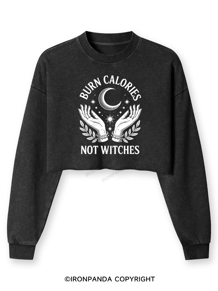 BURN CALORIES NOT WITCHES Washed Long-Sleeve Crop Top