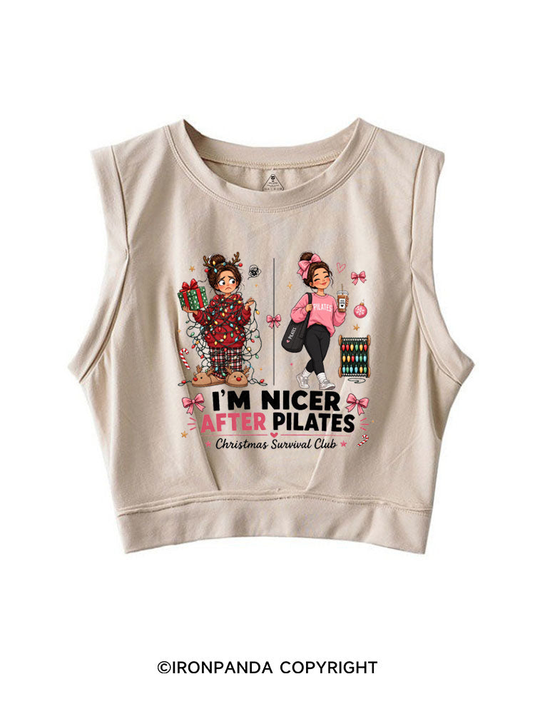 I'M NICER AFTER PILATES CHRISTMAS SURVIVAL CLUB SLEEVELESS CROP TOPS