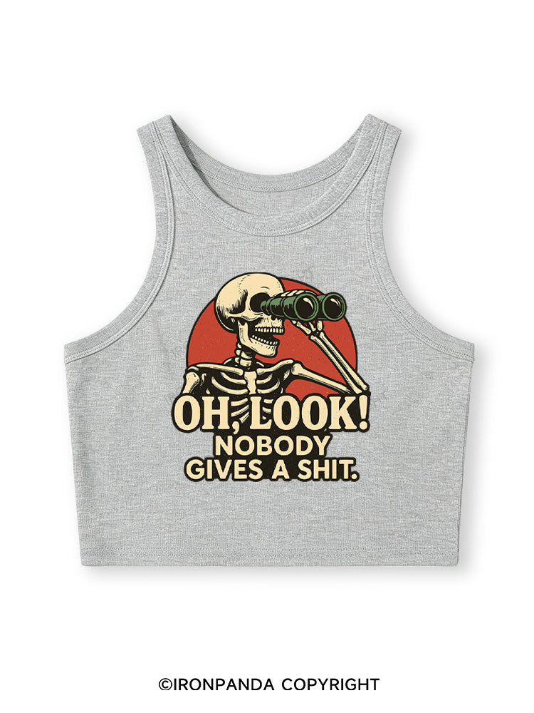 OH, LOOK! NOBODY GIVES A SHIT Fitted Crop Tank Top