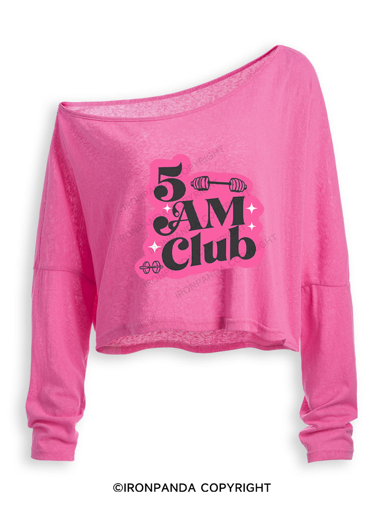 5 AM Club Off Shoulder Long Sleeve Crop Top