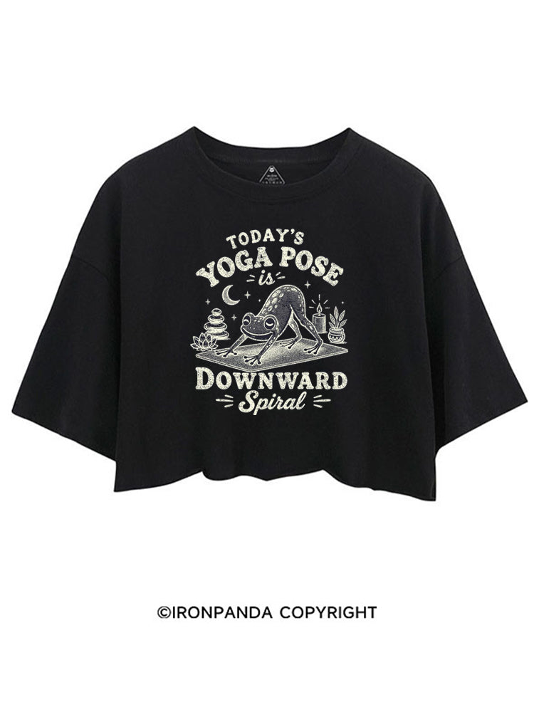 TODAY'S YOGA POSE IS DOWNWARD SPIRAL FUNNY YOGA FROG CROP TOPS