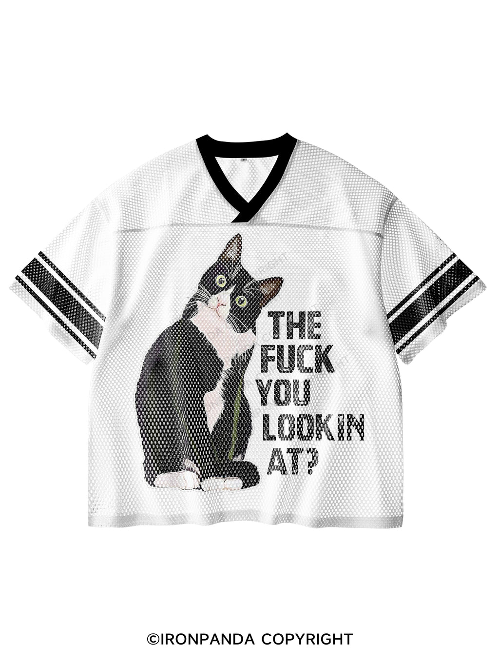 the fuck you lookin at? V-Neck Open Hole Mesh Top