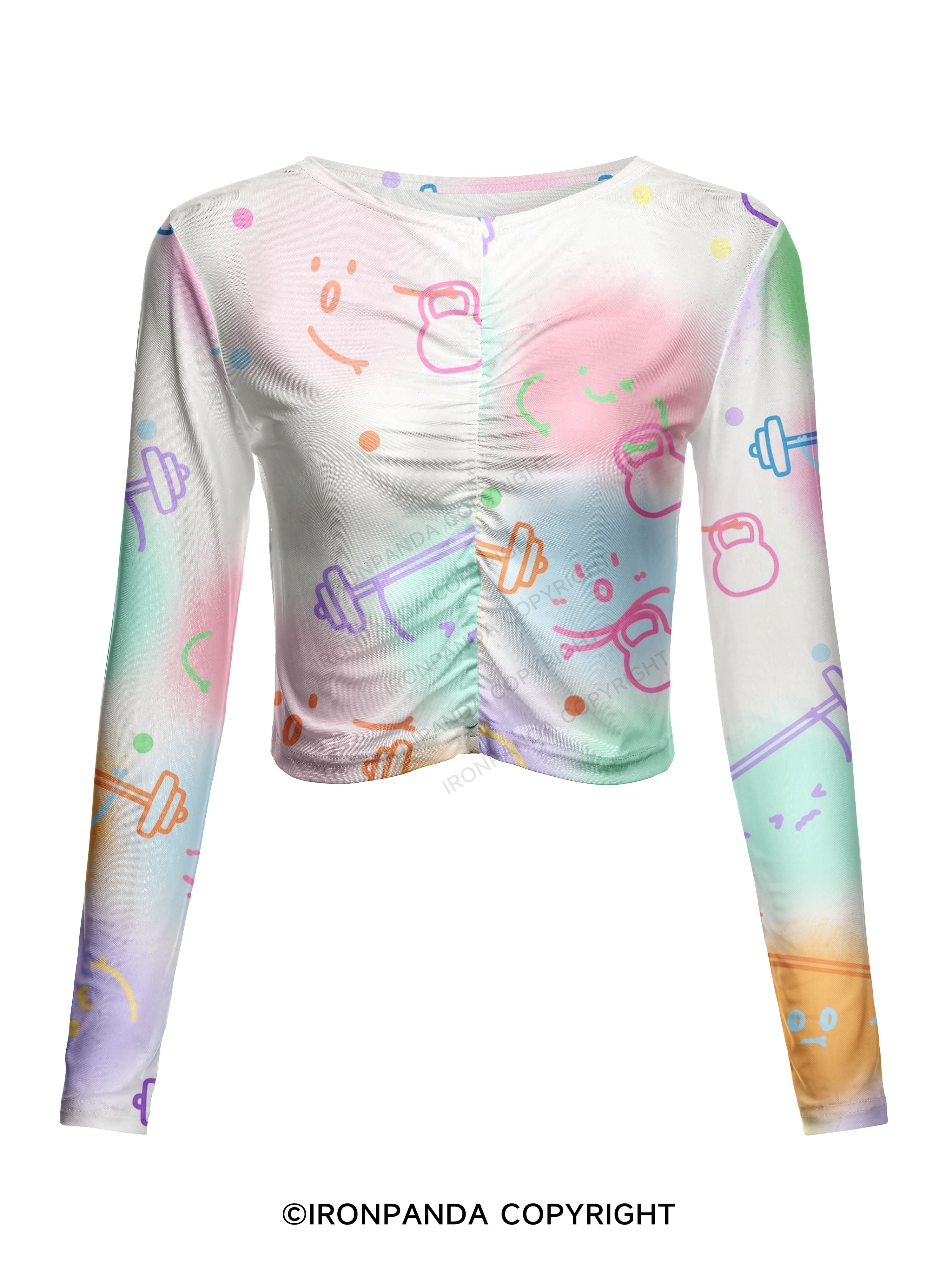 Pastel Gym Doodle Mesh Long Sleeve Top