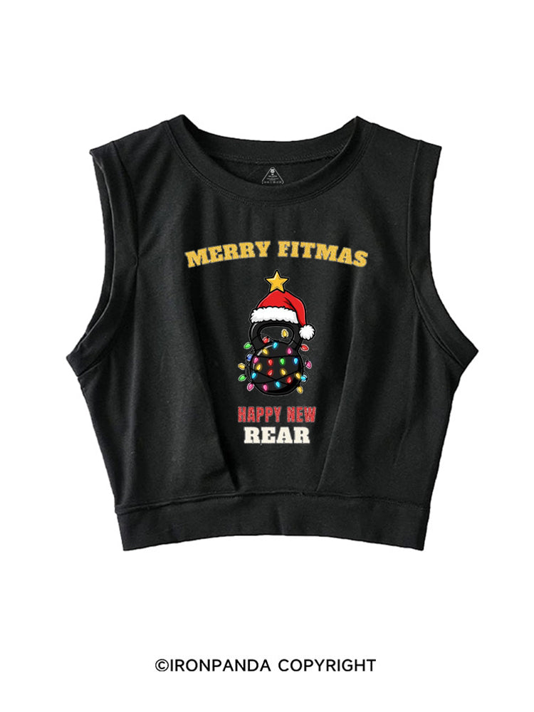 MERRY FITMAS HAPPY NEW REAR SLEEVELESS CROP TOPS