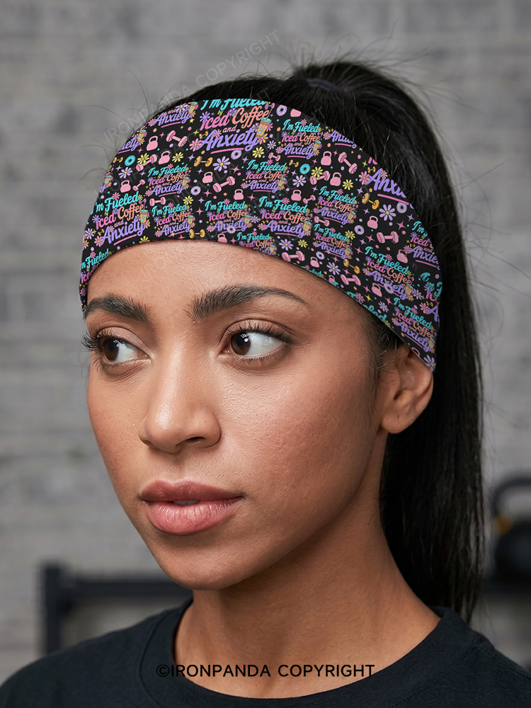 Fueled by Iced Coffee and Anxiety Workout Gym Headband