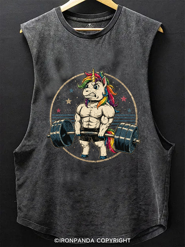 Retro Muscular Unicorn Deadlift Scoop Bottom Cotton Tank
