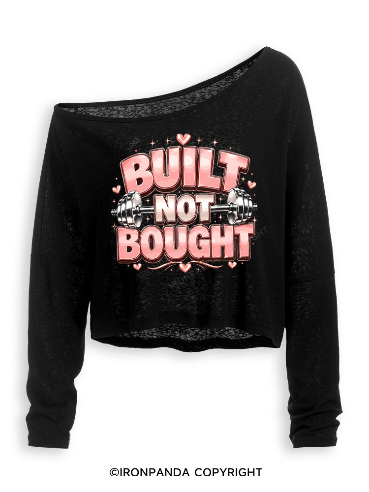 BUILT NOT BOUGHT POSITIVE GYM Off Shoulder Long Sleeve Crop Top