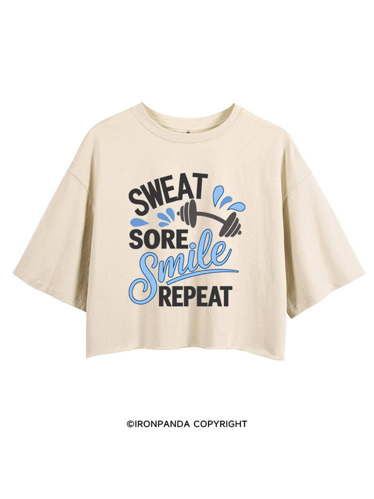 SWEAT SORE SMILE REPEAT CROP TOPS