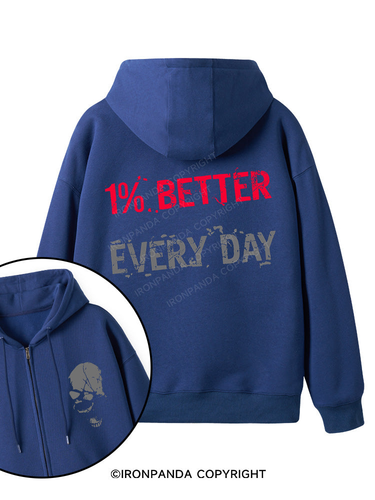 1% Better Every Day Skull Double-Sided Printed Fleece Zip Up Hoodie