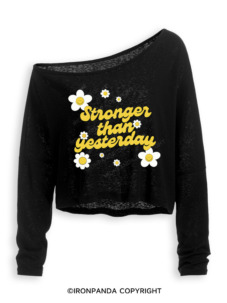 STRONGER THAN YESTERDAY Off Shoulder Long Sleeve Crop Top