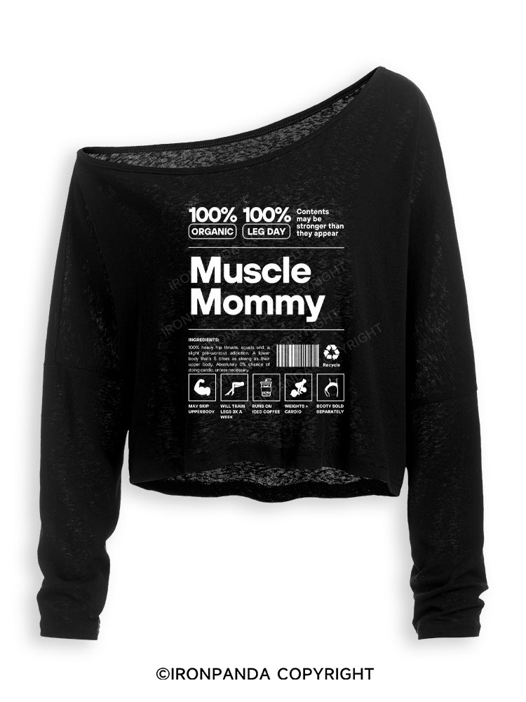 Muscle Mom Letters Off Shoulder Long Sleeve Crop Top