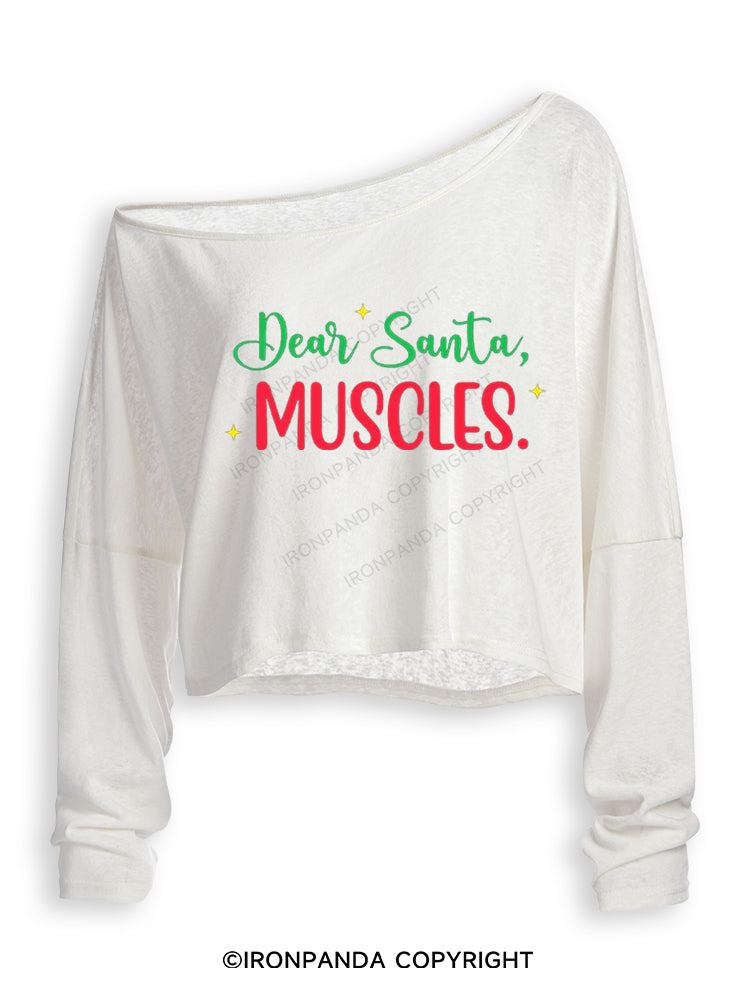 Dear Santa Muscles Off Shoulder Long Sleeve Crop Top