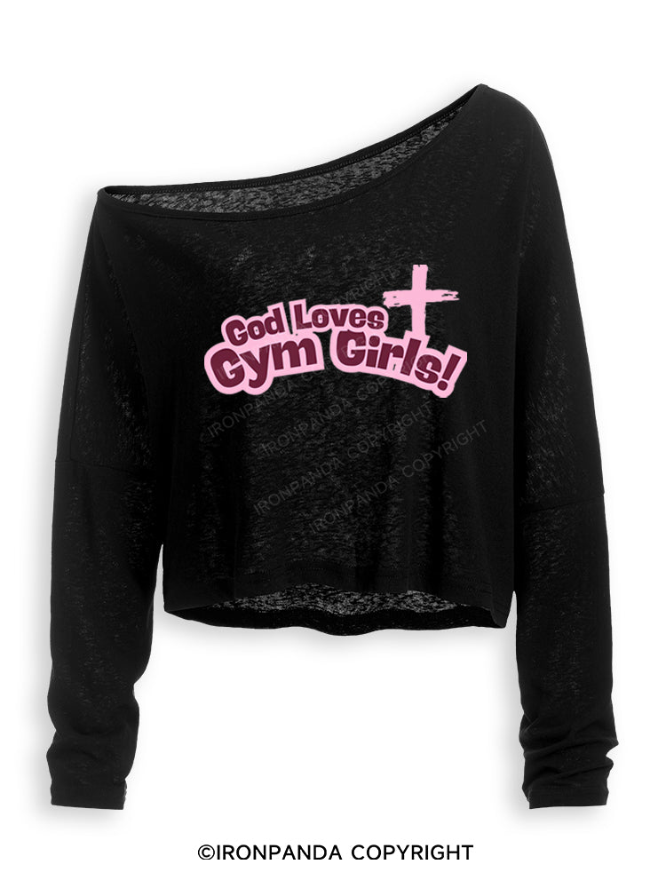 God Loves Gym Girls! Off Shoulder Long Sleeve Crop Top