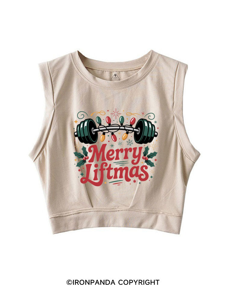 MERRY LIFTMAS GYM CHRISTMAS WEIGHTLIFTING SLEEVELESS CROP TOPS