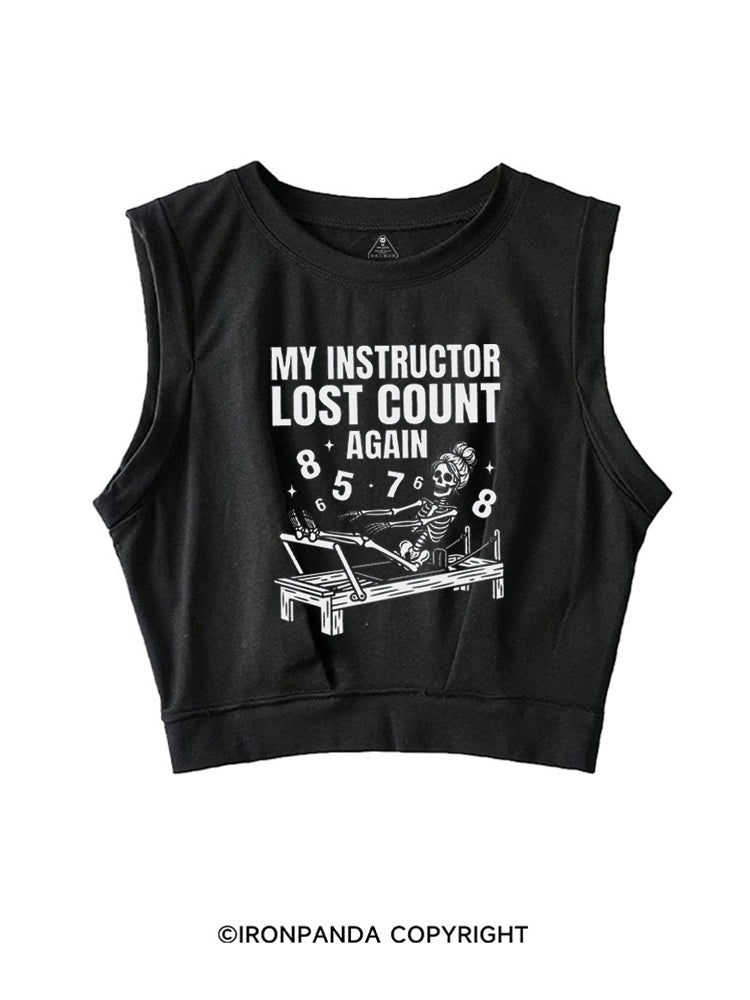 MY INSTRUCTOR LOST COUNT AGAIN SKELETON REFORMER SLEEVELESS CROP TOPS