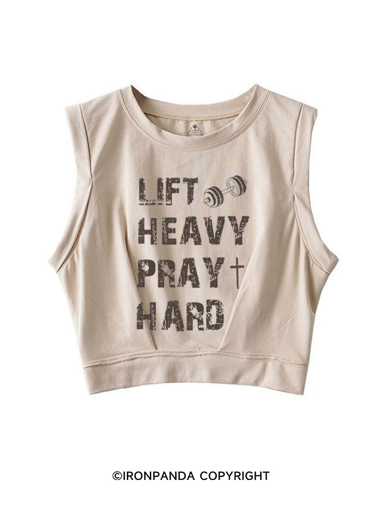 Lift Heavy Pray Hard Motivational Fitness SLEEVELESS CROP TOPS